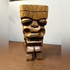 Vintage MCM Hardwoods Hawaii Solid Monkey Pod Wood Carved Tiki 14”